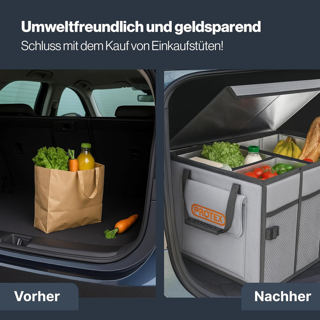 PROTEX Kofferraum Organizer [Testsieger 2025] 70 L Kühltasche - Faltbare Kofferraumtasche mit Deckel