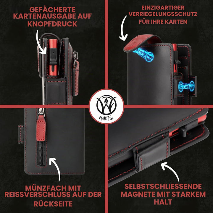 WillFire® MagFlap | Geldbörse Herren | Extra Schlüsselanhänger | Leder Kartenetui für 10-12 Karten |