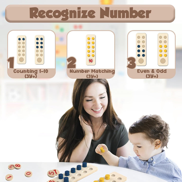 TEUVO Montessori Spielzeug Mathematik Zahlen Lernen Holzspielzeug für Kinder ab 2 3 4 5 6 Jahre, Ler