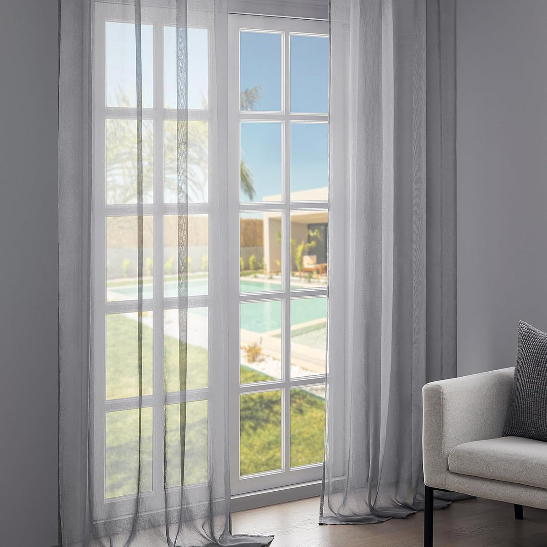 Topfinel Gardinen mit Kräuselband Grau Vorhänge Halbtransparent Voile Gardine Wohnzimmer Modern 140x