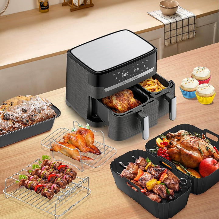 Heissluftfritteuse Zubehör für Tefal EY9018 Dual Easy Fry & Grill - 5,2/3,1L - Airfryer Silikonform,