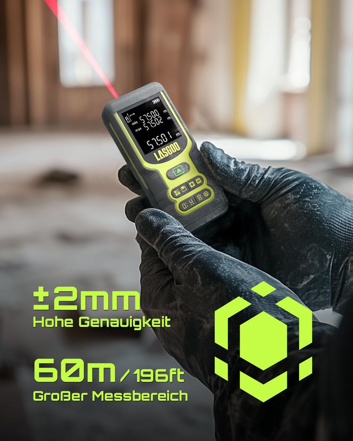 Laser Entfernungsmesser, LASGOO 60m/197ft Laser-Messgerät mit Ft/In/M, LCD-Hintergrundbeleuchtung, P
