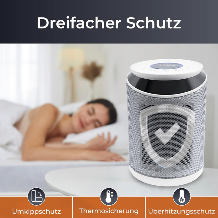 KLAMER Heizlüfter 2000 W, PTC Keramik Heizlüfter energiesparend, 3 Heizstufen inkl. Eco-Modus, 9 Std