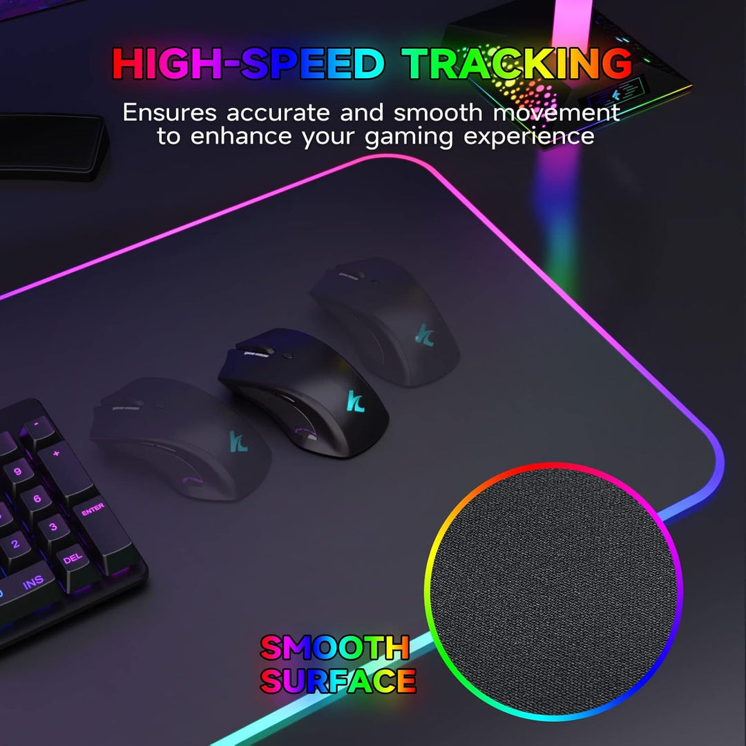 Hcman RGB Gaming Mauspad XXL - 800x300mm Mousepad mit Rutschfester Gummibasis, 7 LED Farben, 10 Bele