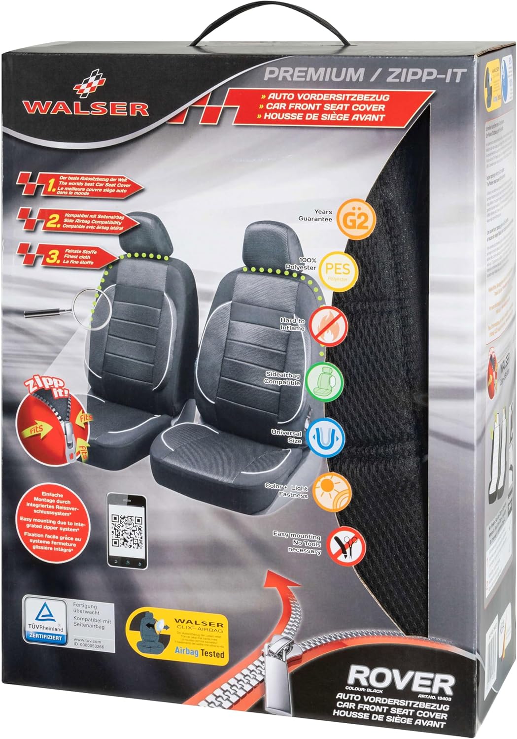 Walser Auto-Sitzbezug Rover mit Reissverschluss, 2 Vordersitzbezüge, Zipp-IT Schonbezüge-Auto, Unive