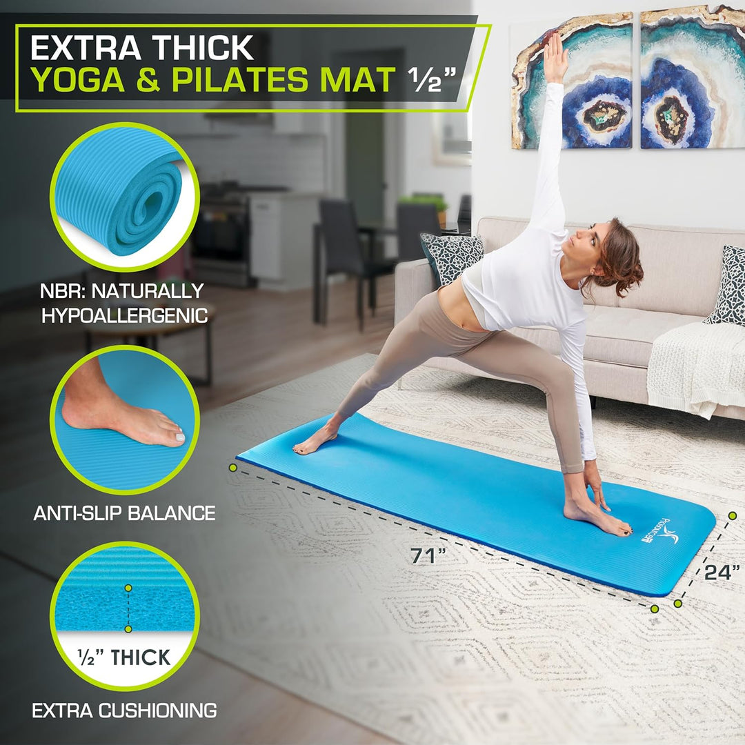 ProsourceFit Extra Thick Yoga and Pilates Mat 1/2" Aqua, 1/2" Aqua