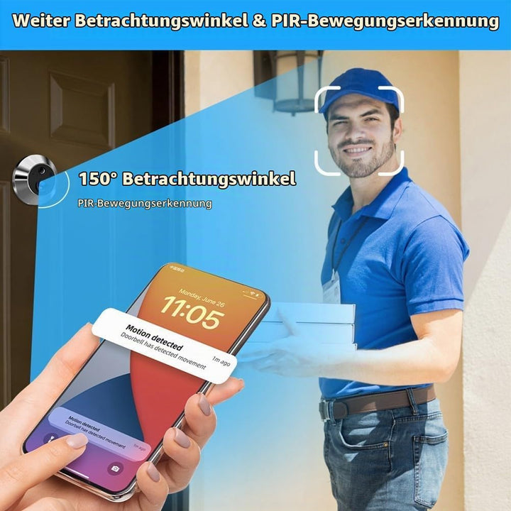 Digitale Türspion-Kamera mit 10,9 cm Farbmonitor, 1080P HD-Nachtsicht, PIR-Bewegungssensor, kabellos