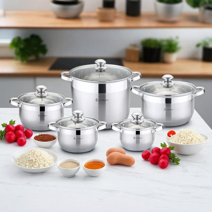 EliteHoff 10-teilig Induktion Kochtopf-Set, 7-lagig Edelstahl Kochtopf, 5er Set Töpfe mit Deckeln, f