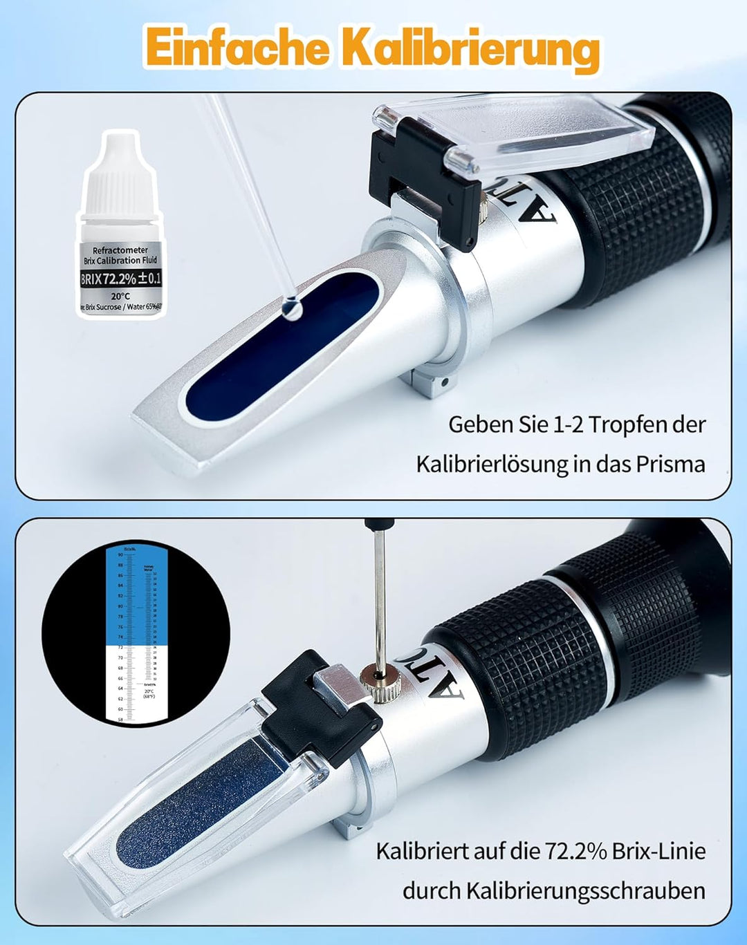 2 in 1 Honig Refraktometer mit ATC Imker Refraktometer Brix 58-90% Wassergehalt im Honig 12-32% Refr