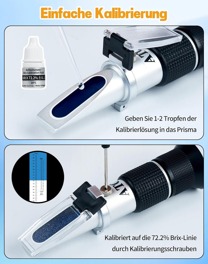 2 in 1 Honig Refraktometer mit ATC Imker Refraktometer Brix 58-90% Wassergehalt im Honig 12-32% Refr