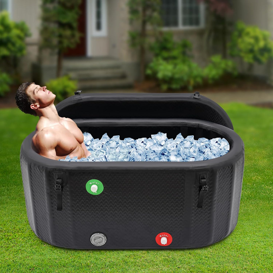 Ovales Eisbad, Faltbare Badewanne Erwachsene mit Abdeckung, Aufblasbare Pumpe, Mobile Badewanne Eisf