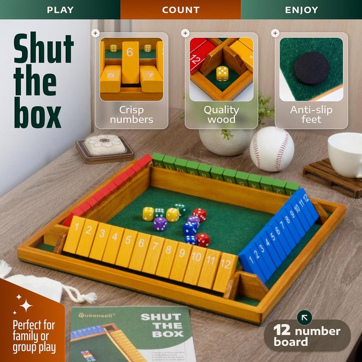 Shut The Box 4 Spieler Gross – Shut The Box 12er Aus Holz – Klappenspiel Holz 35,5 cm – Shut The Box