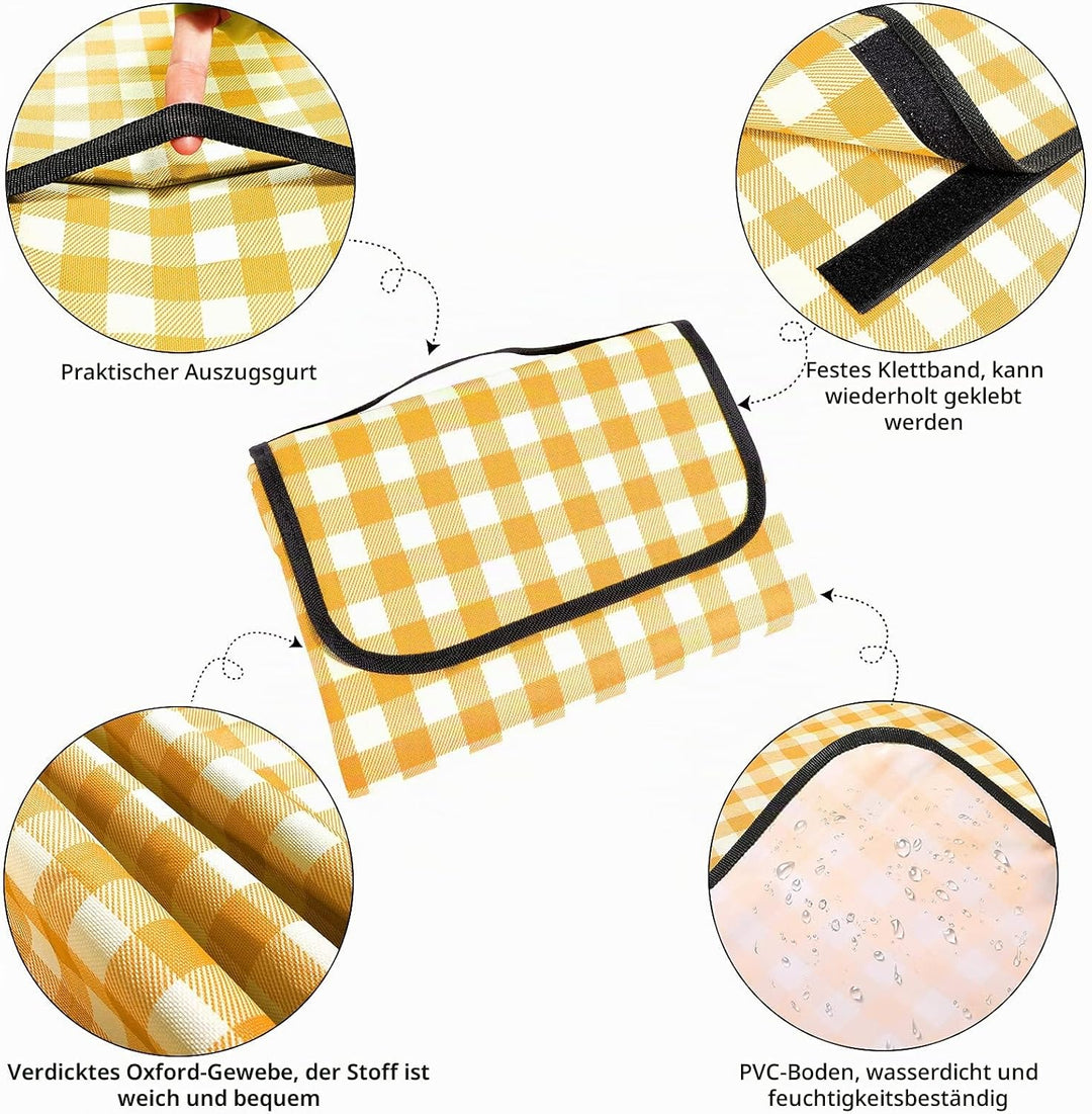 Picknickdecke 200 cm x 200 cm, wasserdicht, Stranddecke, Picknickmatte, waschbar, leicht, mit Griff,