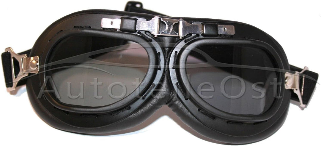 ATO Moto Motorradhelm Stahlhelm & Oldtimer Brille Schwarz matt Grösse: (L 59/60cm)