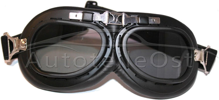 ATO Moto Motorradhelm Stahlhelm & Oldtimer Brille Schwarz matt Grösse: (L 59/60cm)