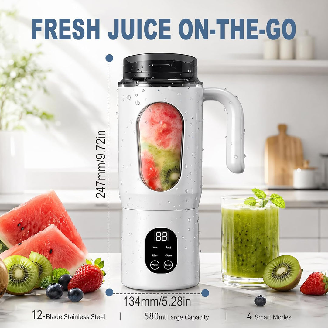 Tragbarer Mixer, 580 ml Persönlicher Mini Entsafter, Wiederaufladbarer Smoothie Maker, mit 12 Rostfr