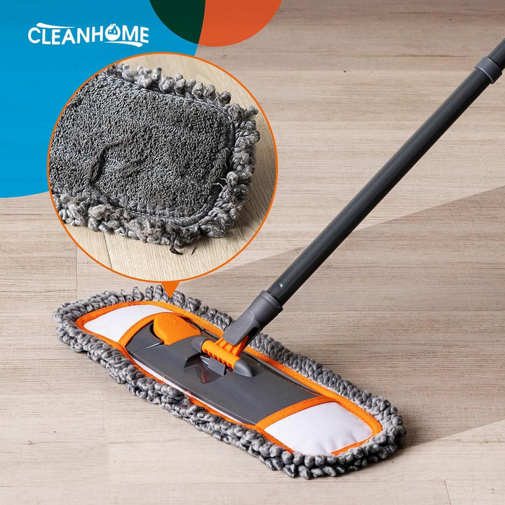 CLEANHOME Bodenwischer Set mit 3 Waschbare Fasermopp-Pads und Ausziehbaren Langen Stiel（112-140CM）,