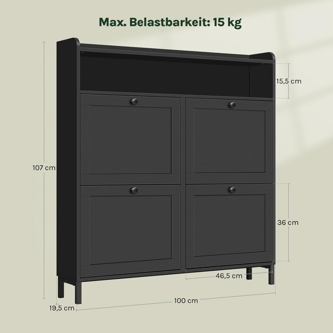 WOLTU Schuhschrank mit 4 Klappen, Schuhregal Schuhkipper schmal, Platzsparend & Robust, für 8-12 Paa