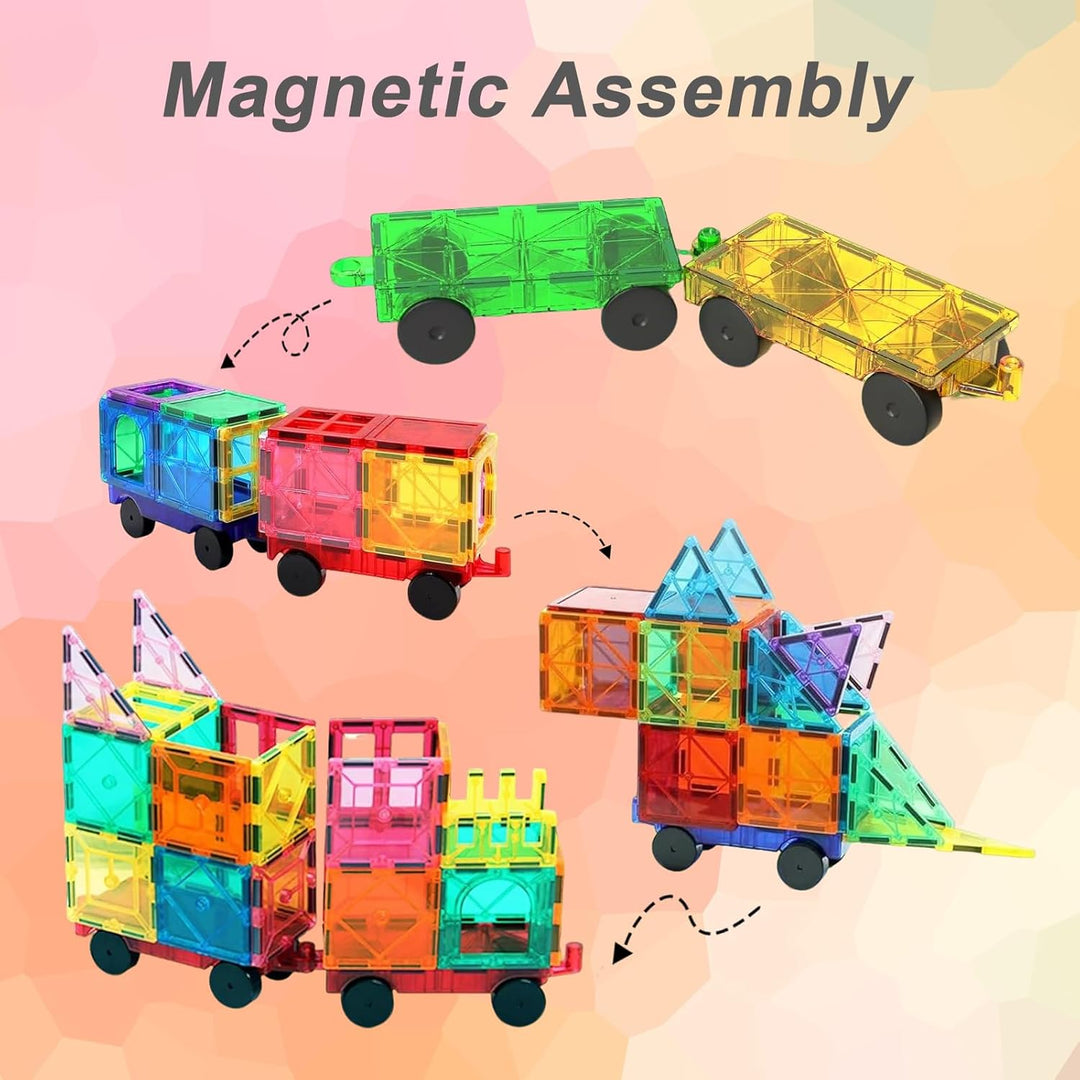 Magnetische Bausteine Auto Erweiterungsset, 4 Grüne & Gelbe Magnetbausteine für Kinder, Kompatibel m