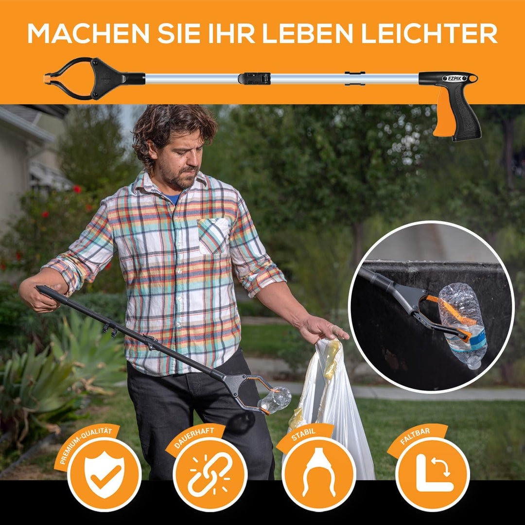 2 x EZPIK® 80 cm Müllzange mit Magnet-Greifarm, Robuste Greifzange Lang, Drehbare Müllgreifer Zange,