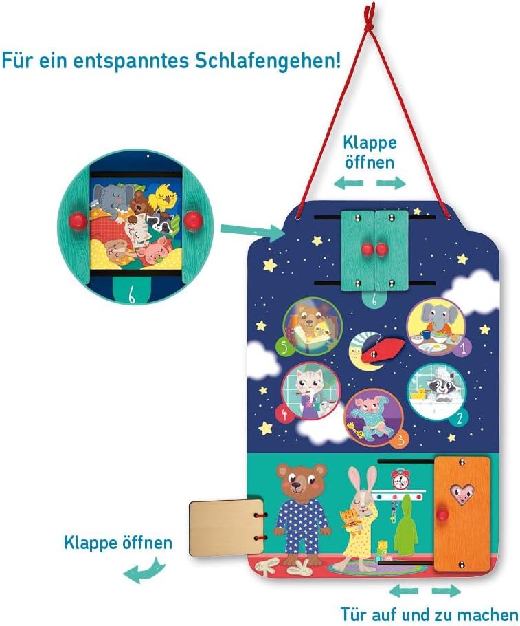 moses. 38173 Kuschelhelden Lerntafel kleine Abendroutine, Lernuhr für Kinder zum Aufhängen, spieleri