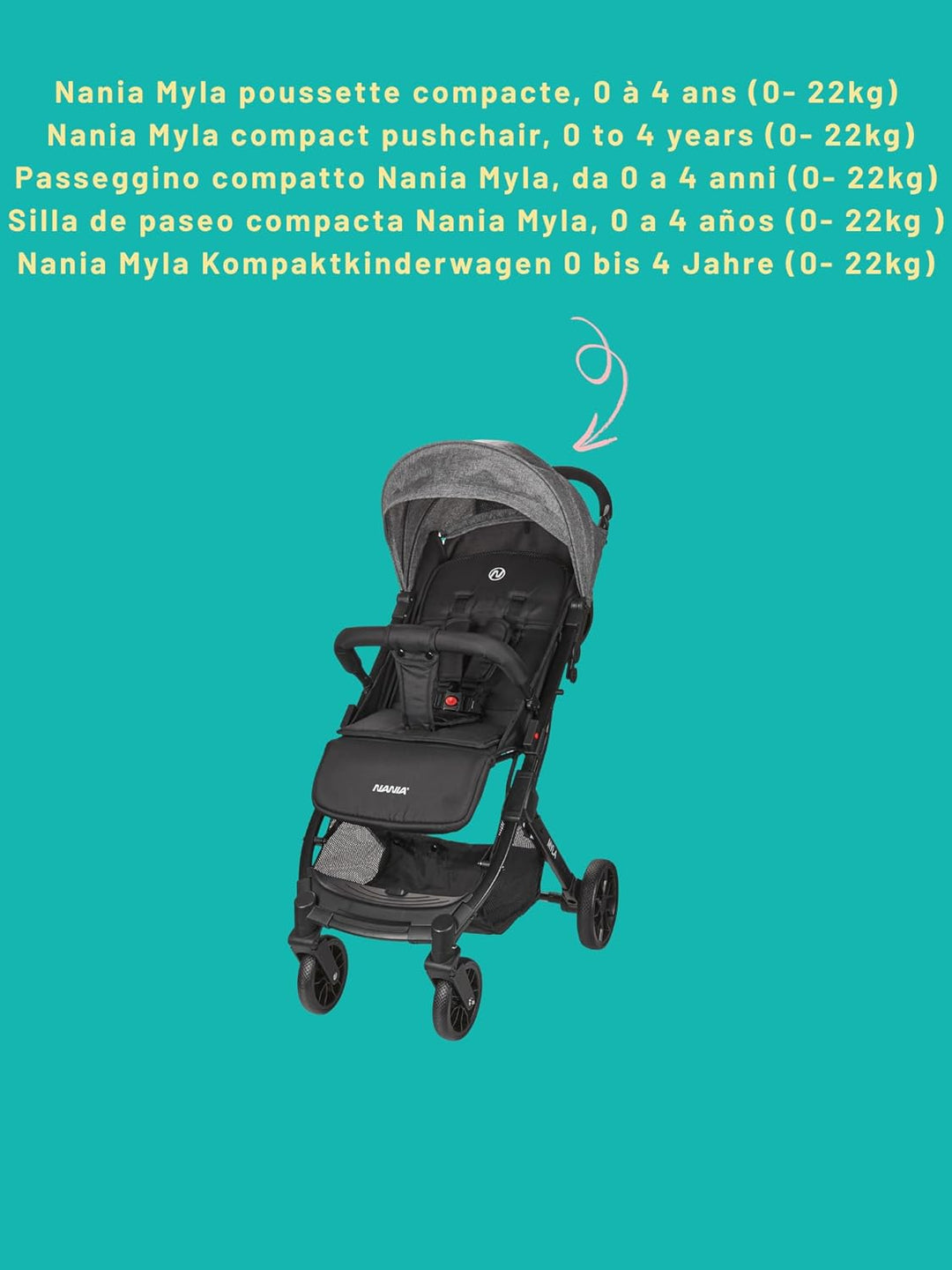 Nania Myla, kompakter Buggy, Kinderwagen 0 bis 4 Jahre (22 kg max), leicht (7,5 kg), Stadtwagen, mit