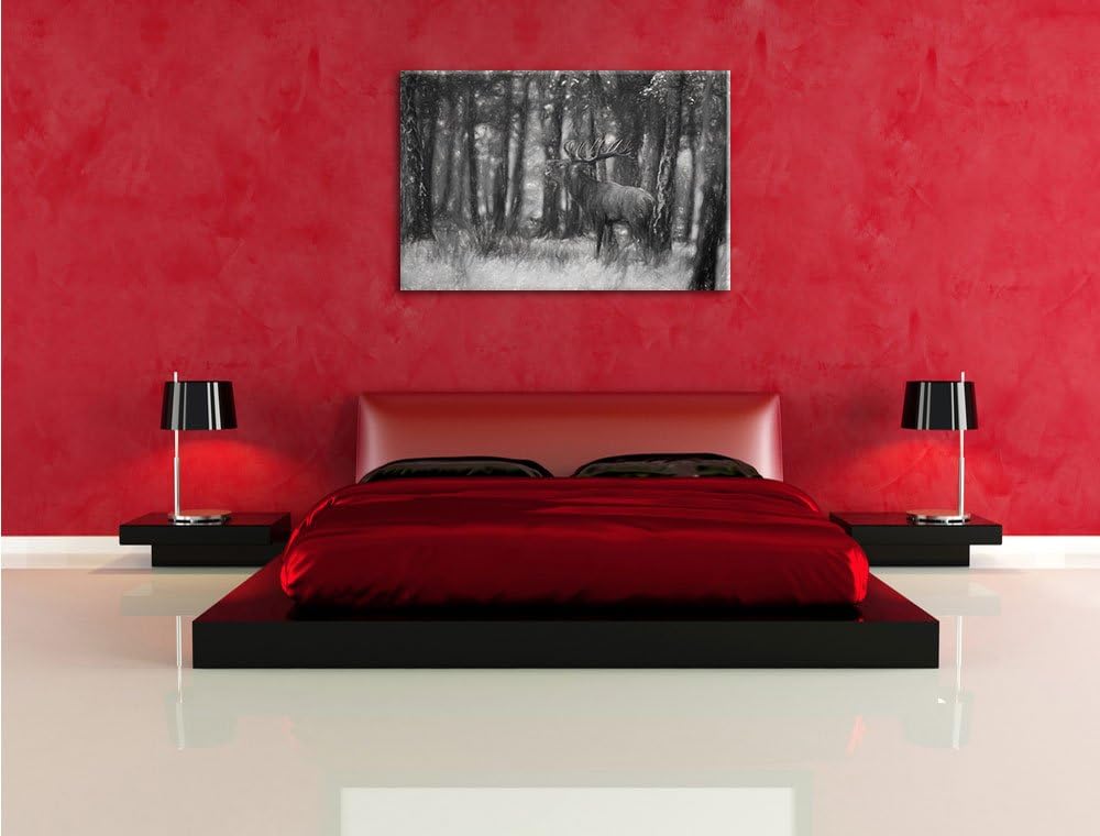 Pixxprint röhrender Hirsch als Leinwandbild/Grösse: 100x70 cm/Wandbild/Kunstdruck/fertig bespannt, 1