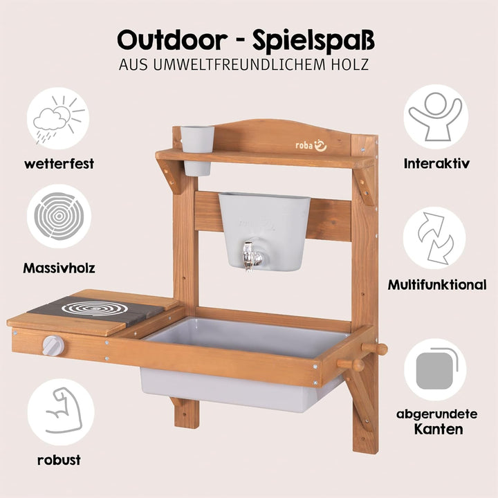 roba Kinder Matschküche zum Hängen - Funktionelle Outdoor Spielküche mit Wasserspender &amp; Zubehör - W