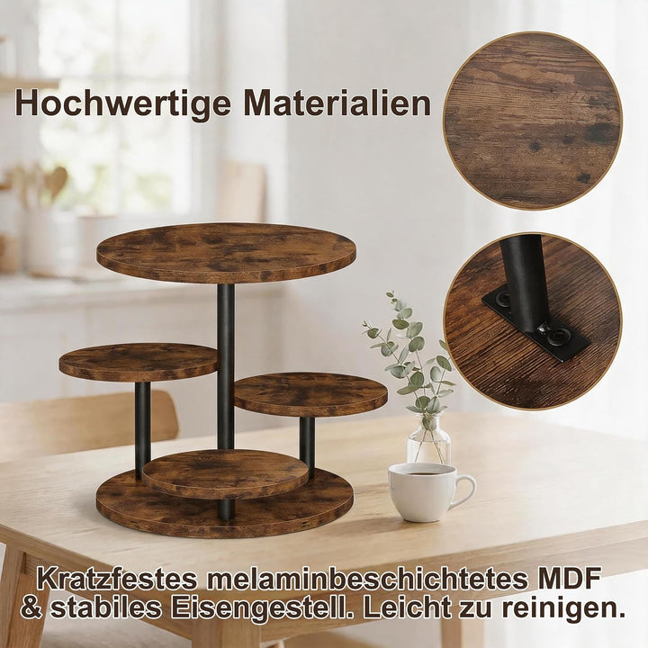 FUSHITON 360° drehbarer 4-stöckiger Ständer aus melaminbeschichtetem MDF &amp; Metall, Etagere für Kuche