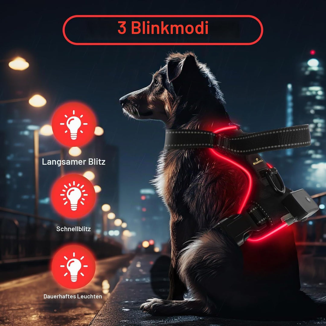 Hundegeschirr Leuchtend Aufladbar, LED Hundegeschirr Verstellbar Reflektierend mit Griff, Weich Gepo