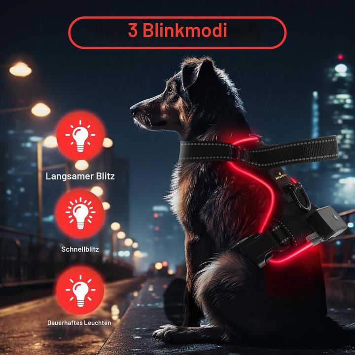 Hundegeschirr Leuchtend Aufladbar, LED Hundegeschirr Verstellbar Reflektierend mit Griff, Weich Gepo