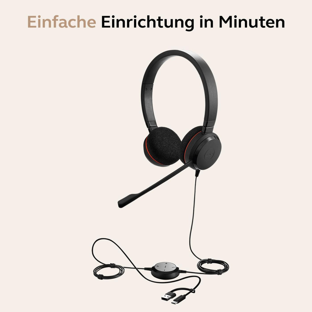 Jabra Evolve 20 Stereo Headset - Microsoft Zertifizierte Kopfhörer für VoIP Softphone mit passiver G