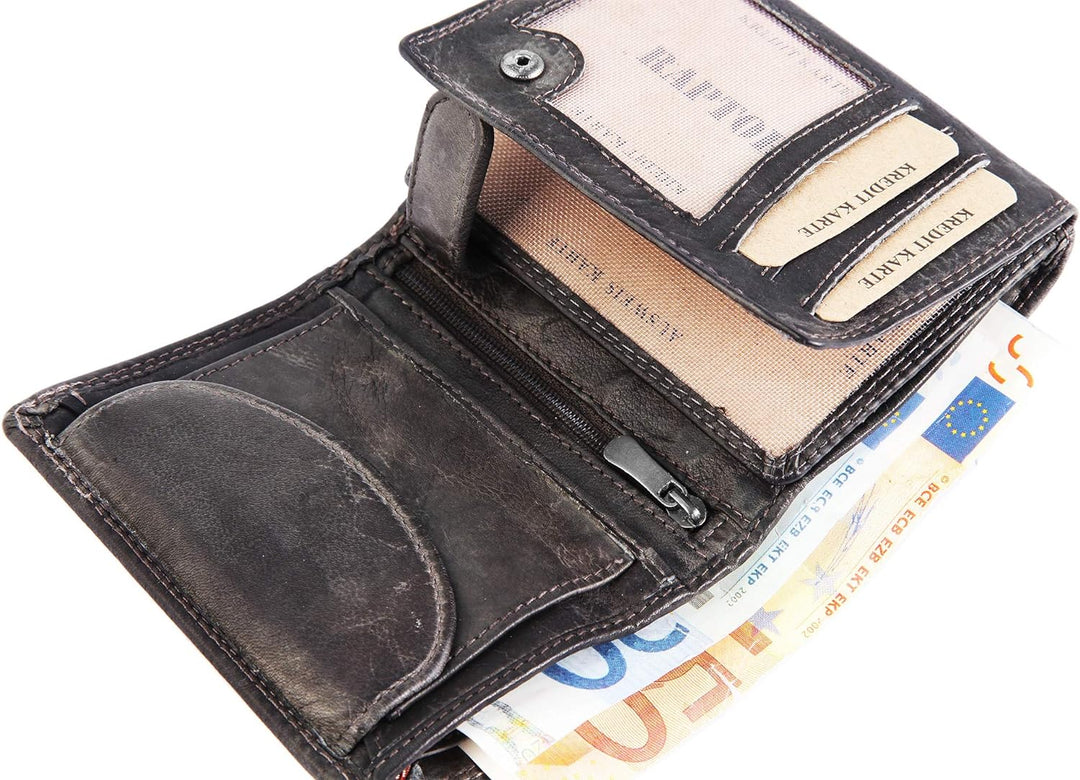 Raptor Herren - Geldbörse Echt Leder Portemonnaie Brieftasche 11x9 cm RA40011 Taupe, Taupe