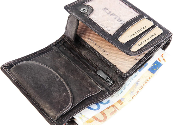 Raptor Herren - Geldbörse Echt Leder Portemonnaie Brieftasche 11x9 cm RA40011 Taupe, Taupe