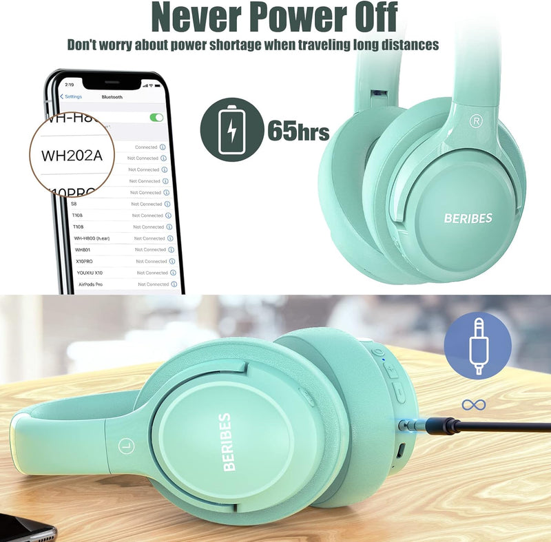 BERIBES Bluetooth Kopfhörer Over Ear, 65 Std Kopfhörer Kabellos Bluetooth mit 6 EQ-Modi, HiFi Stereo