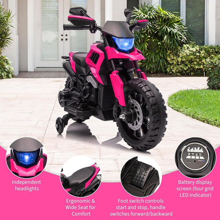 6V Elektro Motorrad Kinder, Kindermotorrad Mit 3 Geschwindigkeiten, Stützrädern, Max 6 Km/h, Bis Zu
