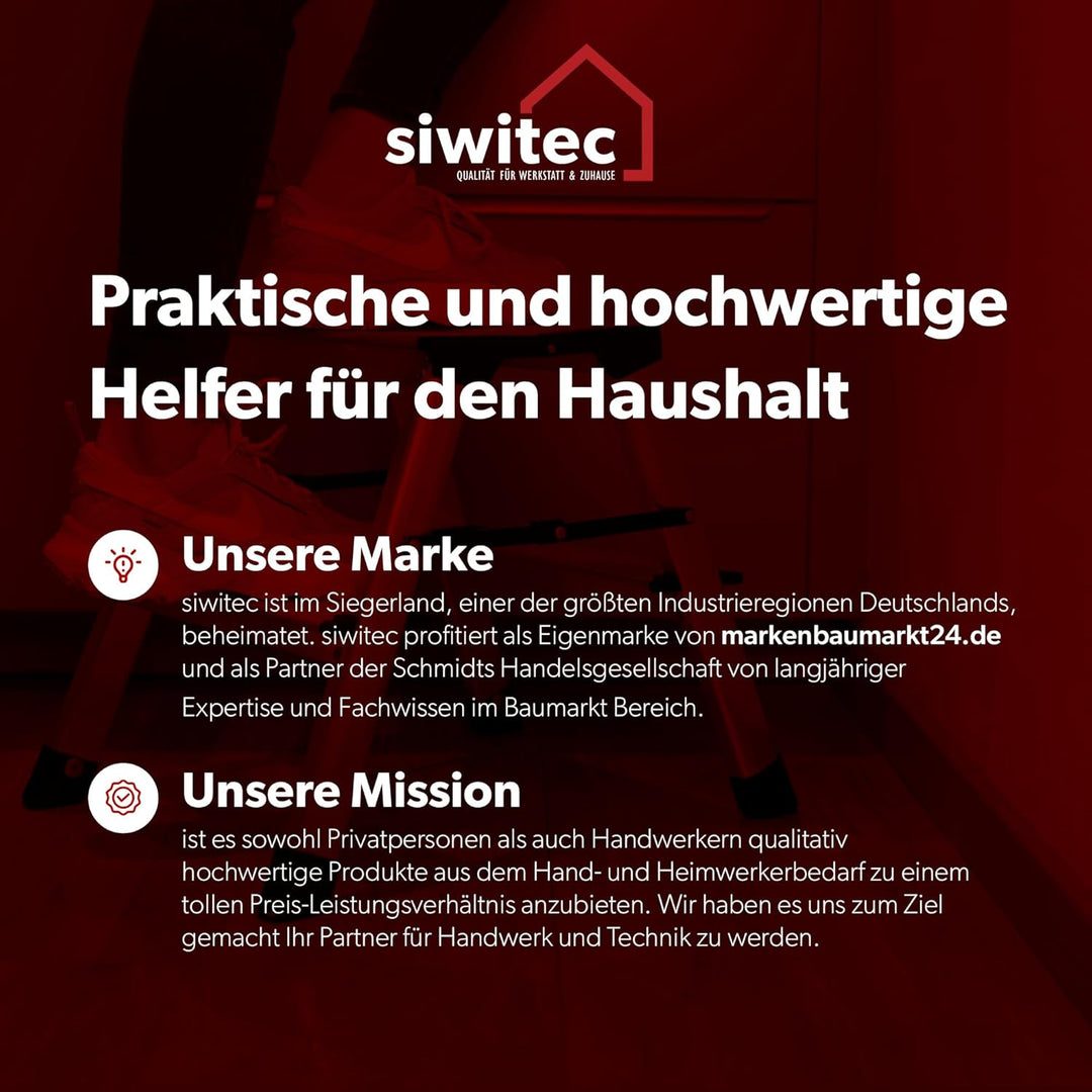 siwitec Alumium-Klapptritt 2 Stufen | Kleine Trittleiter | rutschfeste Standfüsse | 150 kg Traglast