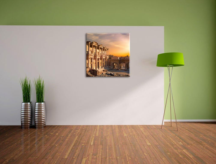 alte Tempelruine, Format: 70x70 auf Leinwand, XXL riesige Bilder fertig gerahmt mit Keilrahmen, Kuns