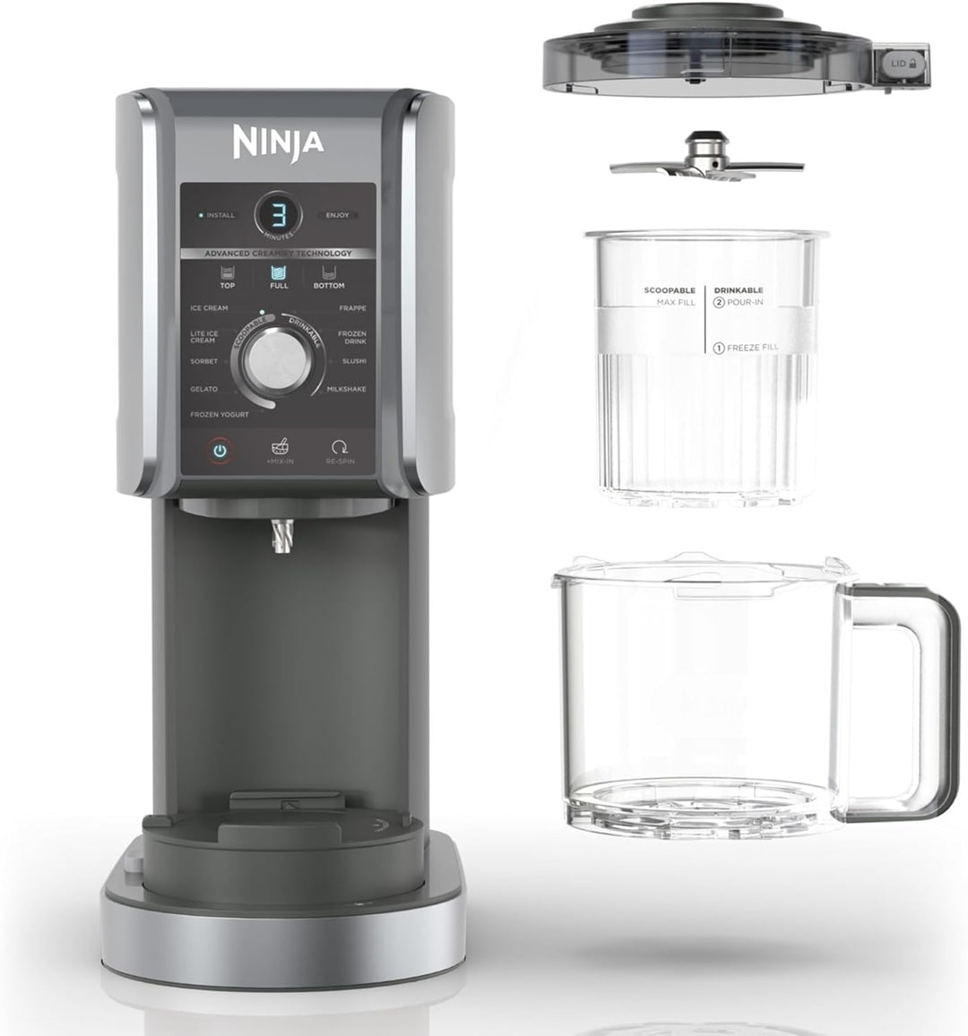 Ninja CREAMi Deluxe Eismaschine mit 3 Behältern, 10 Funktionen, Dessert & Ice Cream Maker für Eiscre