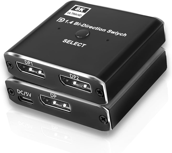 XMSJSIY DisplayPort Switch 8K Bidirektionaler DP 1.4 Switcher 1.4 in 2-Ausgang Ausgang 2 in 1-Ausgan