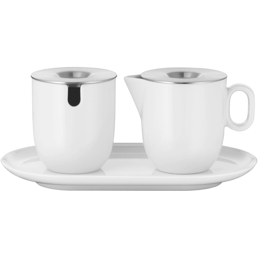 WMF Barista Zuckerdose 130 ml und Sahne-/ Milchkännchen Porzellan 170 ml mit Deckeln Set 3-teilig mi