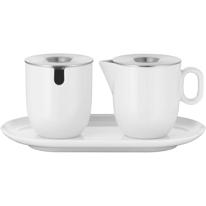 WMF Barista Zuckerdose 130 ml und Sahne-/ Milchkännchen Porzellan 170 ml mit Deckeln Set 3-teilig mi