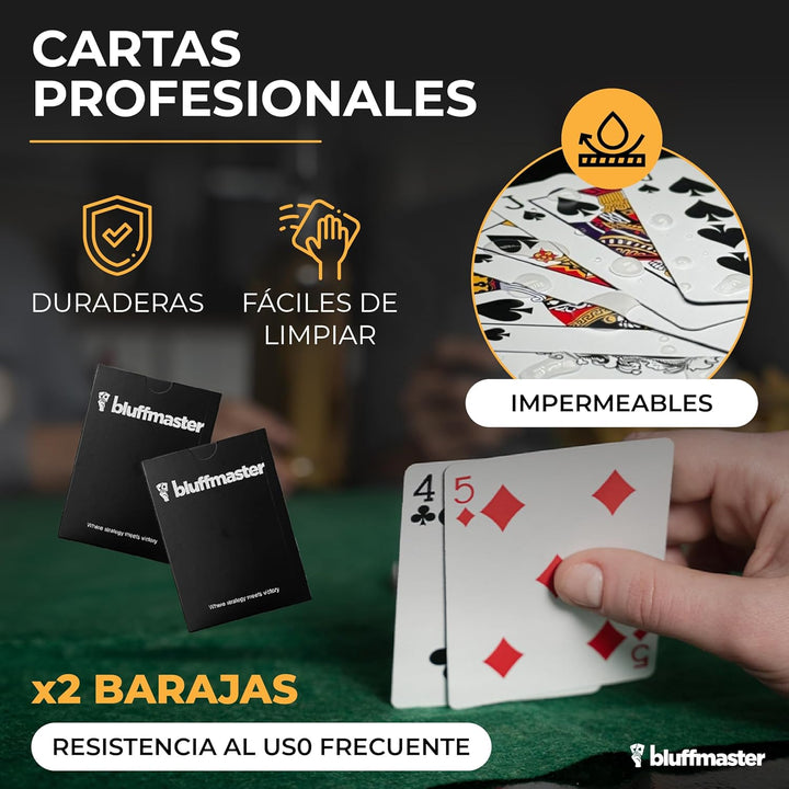 Bluffmaster Professioneller Poker-Koffer – Poker-Set mit 300 Chips, wasserdichten Karten, Ebook mit