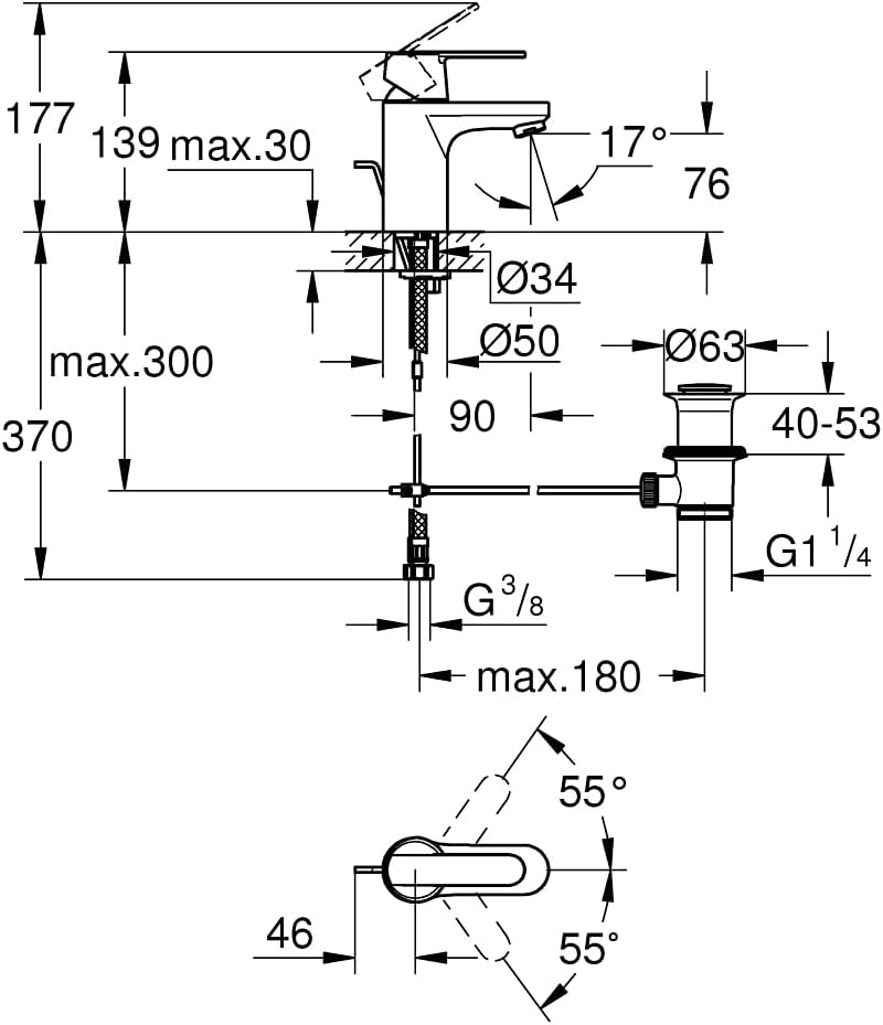 GROHE Get - Einhand- Waschtischarmatur (wassersparend, schnelle Befestigung, inkl.Temperaturbegrenze
