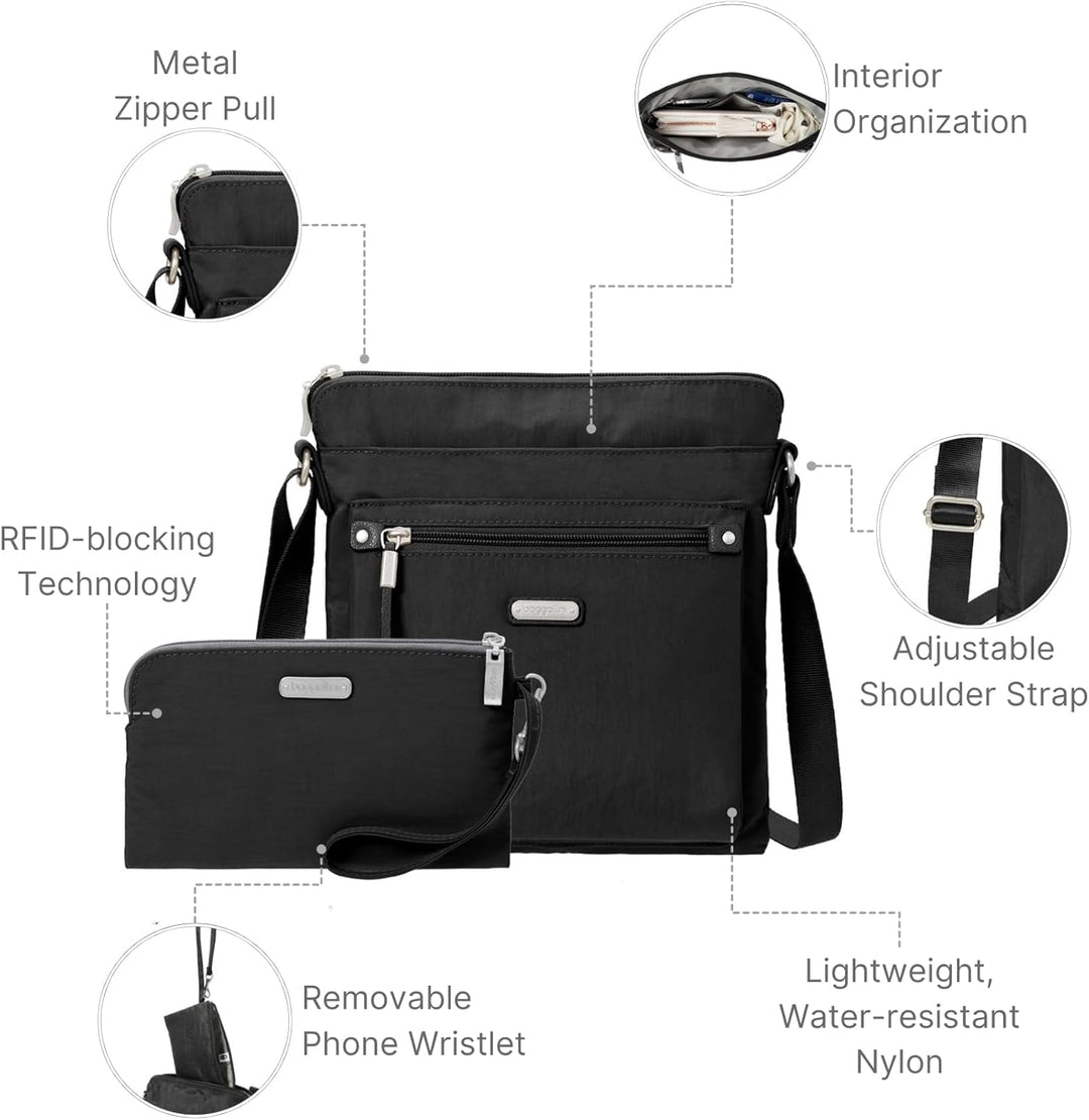 Baggallini Damen Go Bagg with RFID Phone Wristlet Crossbody Schwarz, Schwarz