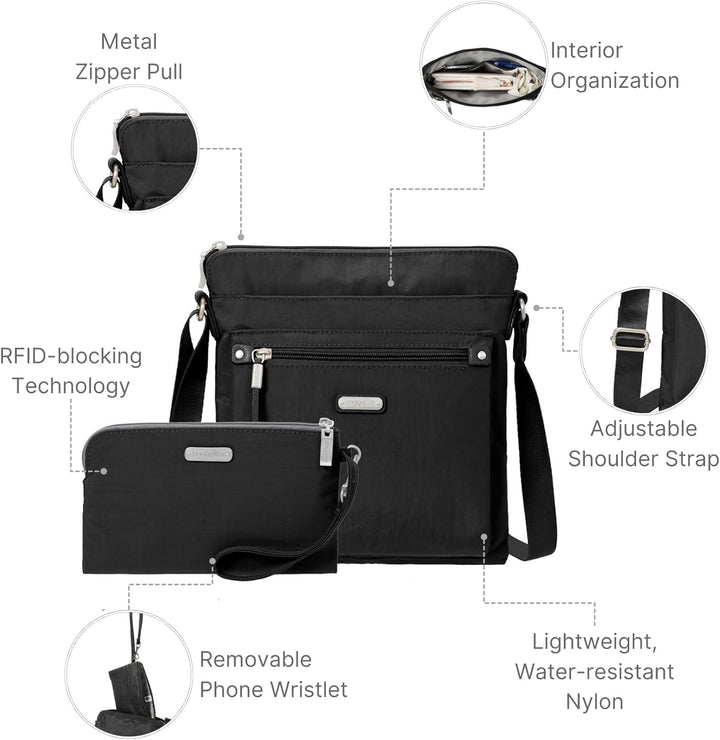 Baggallini Damen Go Bagg with RFID Phone Wristlet Crossbody Schwarz, Schwarz