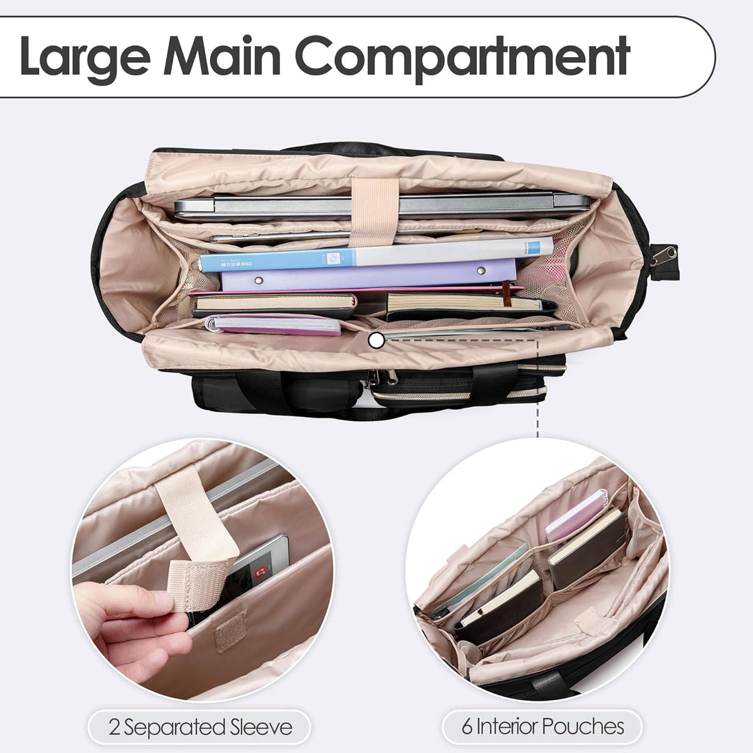 Fasrom Lehrertasche mit Laptopfach, Lehrer Arbeitstasche für Frauen, Schwarz, Schwarz