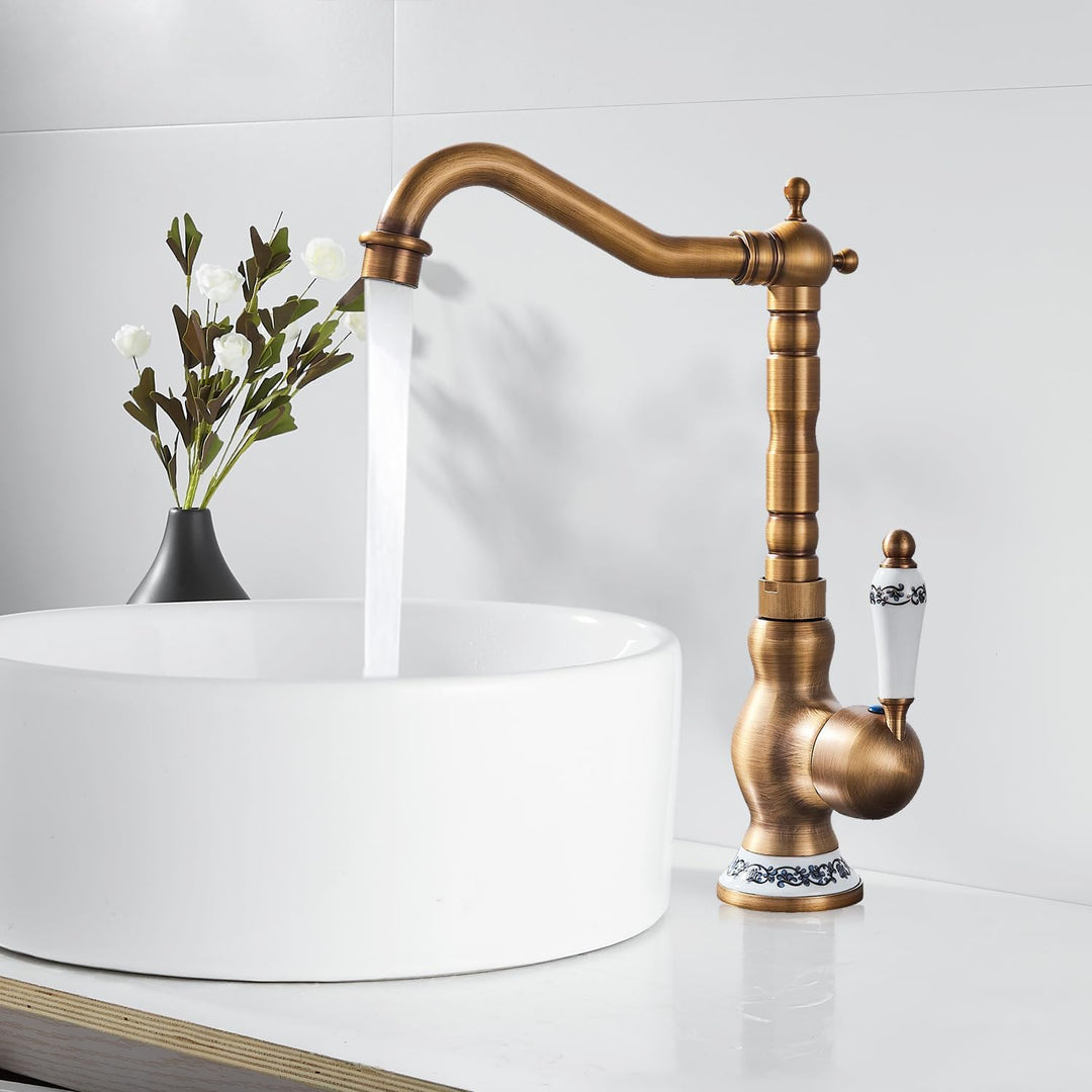Wasserhahn Küche Retro Messing Armatur Bad Mittelalter Küchenarmatur Hoher Bogen Mischbatterie Spült