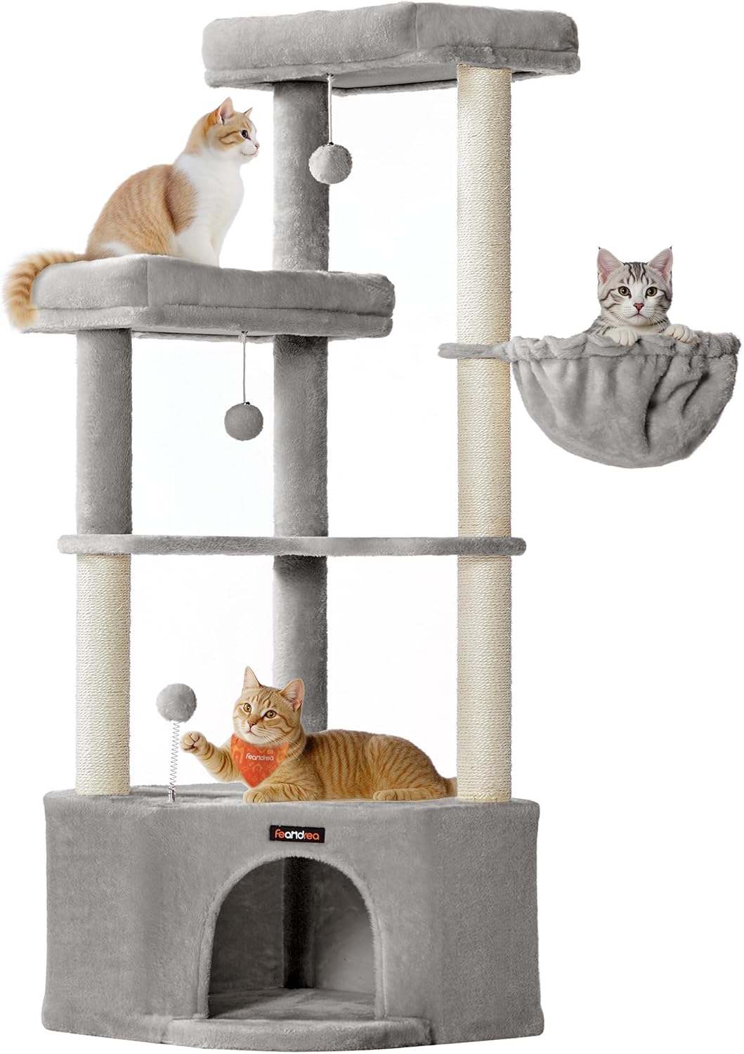 Feandrea Kratzbaum, Katzenbaum, 48,5 x 48,5 x 140,7 cm, Katzenkratzbaum mit grosser Kuschelhöhle, gr