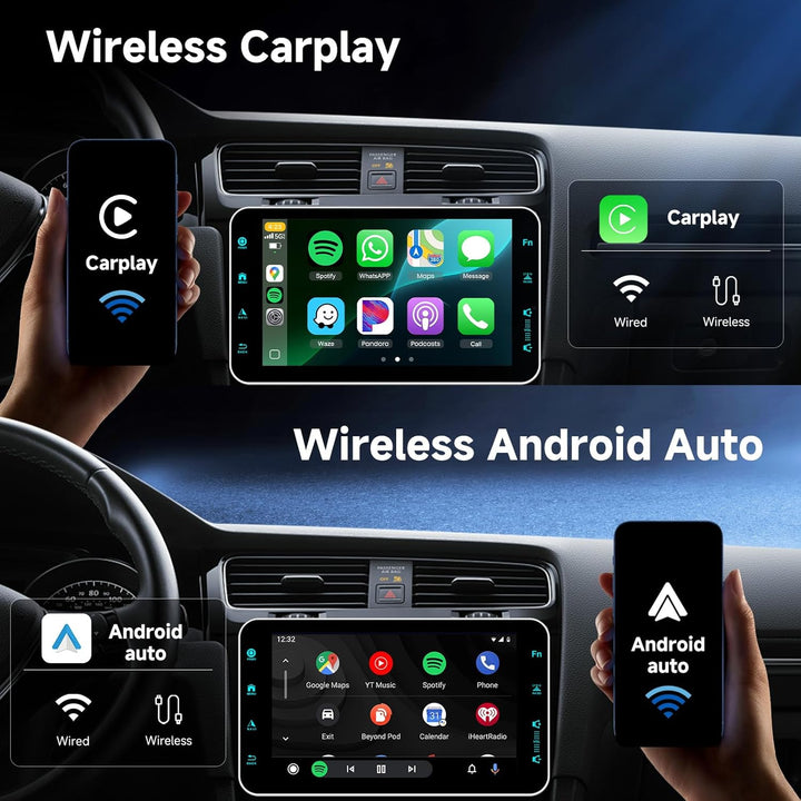 Android 13 Autoradio 1 DIN Kabelloses Carplay Android Auto, Podofo 9 Zoll Touchscreen 4G+64G Radio B